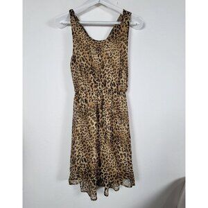 Moonlight Leopard Print Sleeveless Dress Medium brown Elastic Waist Lined Casual